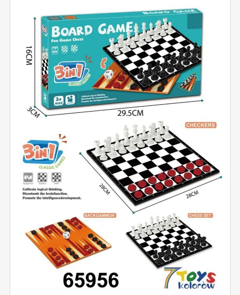 Zestaw gier planszowych 3w1 Szachy Warcaby Backgammon