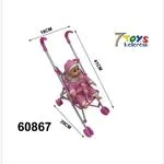 Zabawkowy wózek z lalką 41cm różowy 7Toys 60867
