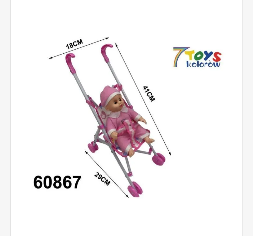 Zabawkowy wózek z lalką 41cm różowy 7Toys 60867