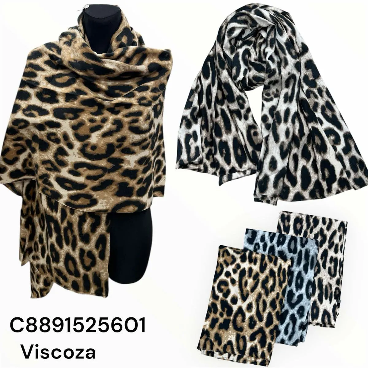 Szaliki damskie wzór leopard Viscosa C8891525601