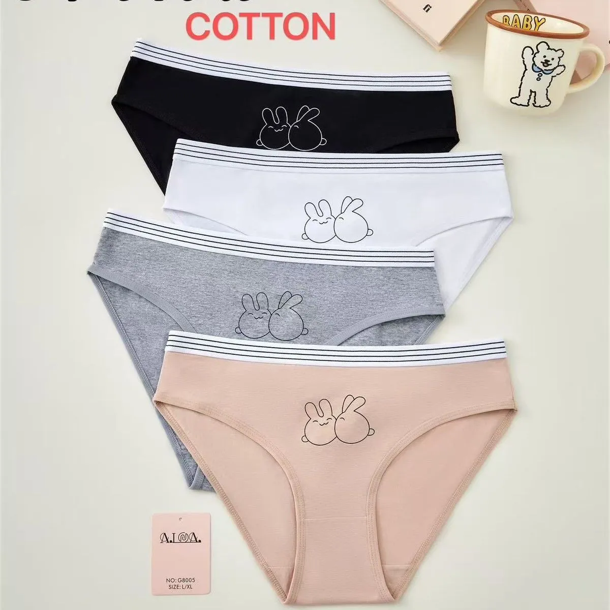 Majtki damskie bawełniane Aina z króliczkami S/M L/XL