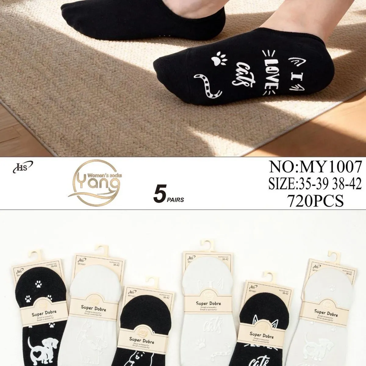 Skarpetki damskie SUPER SOCKS kotki psy rozmiar 35-38 NO-MY1007