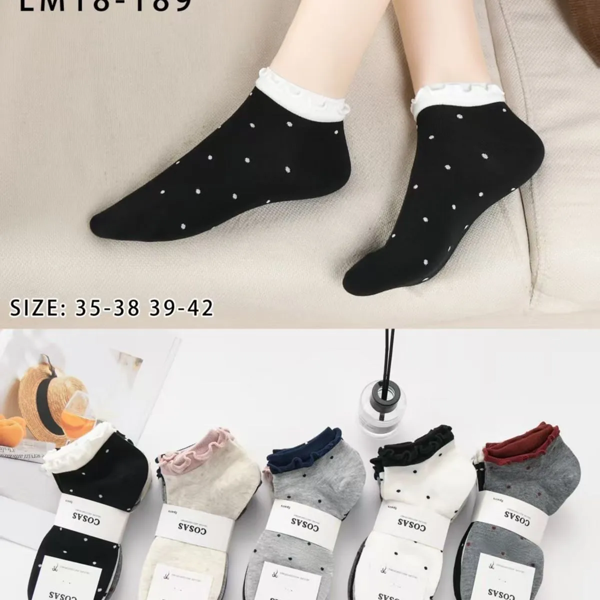 Skarpetki damskie COSASAS czarne z koronką LM18-189