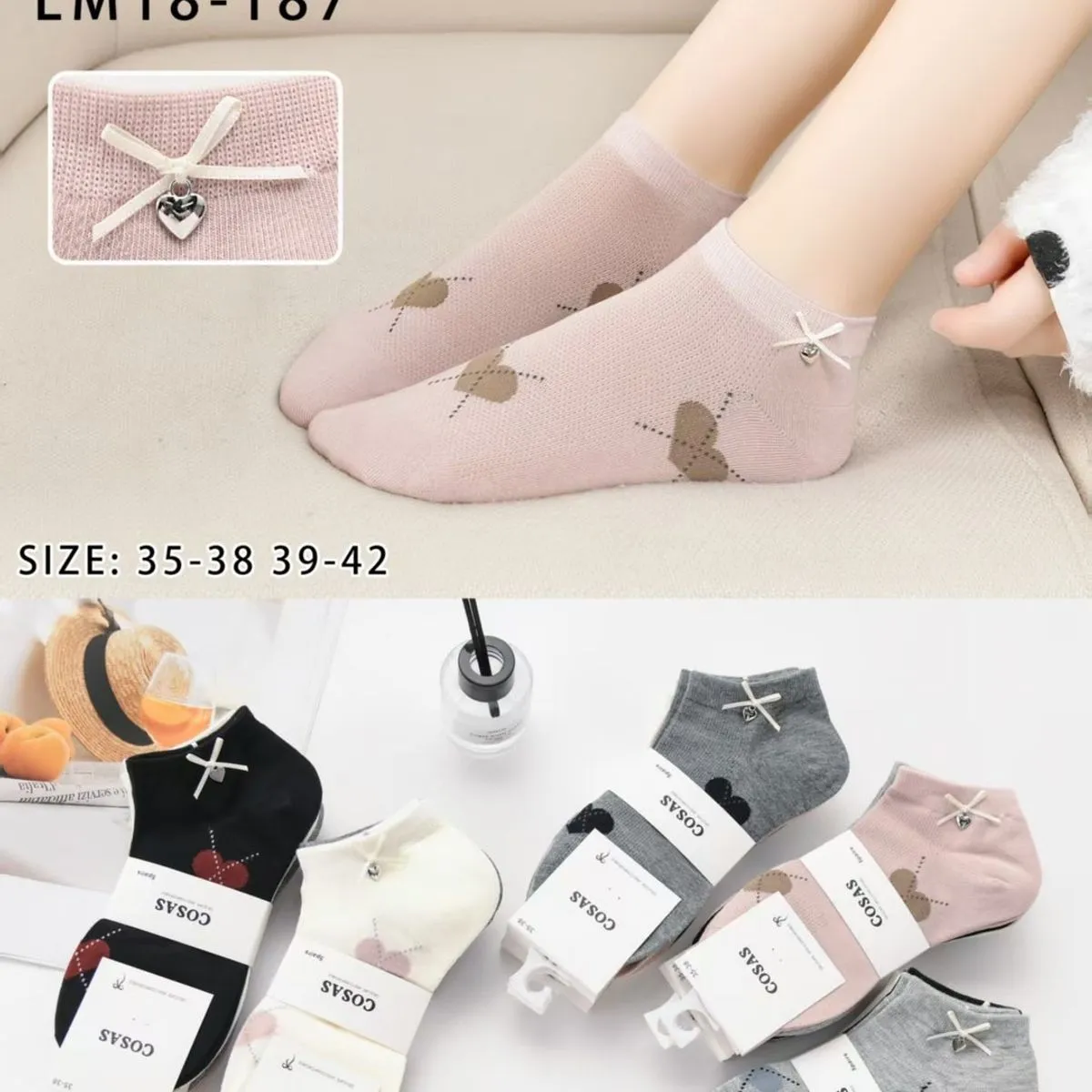 Skarpetki damskie COSASAS z serduszkami LM18-187