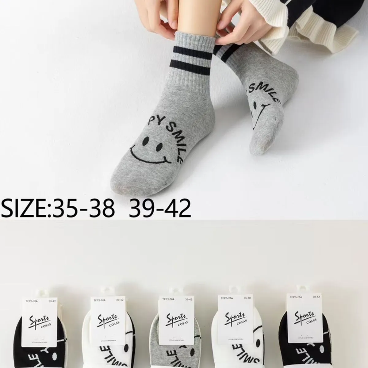 Skarpetki damskie CosasAs HAPPY FACE szary/czarny TFP-78A