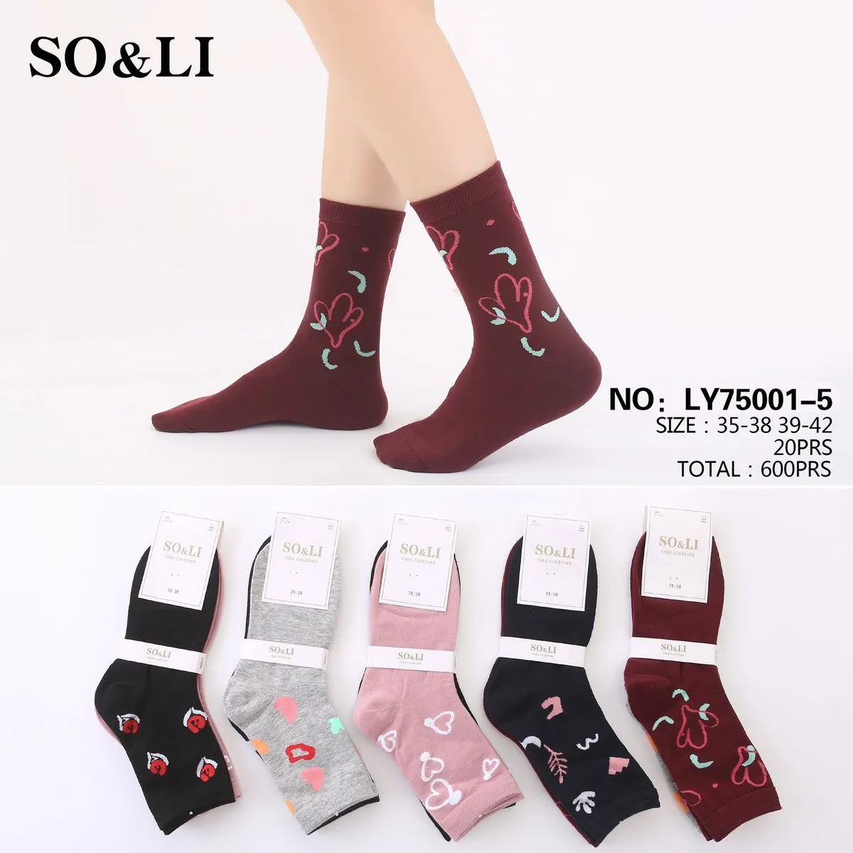 Skarpetki damskie SO&LI serce wzór rozmiar 39-42