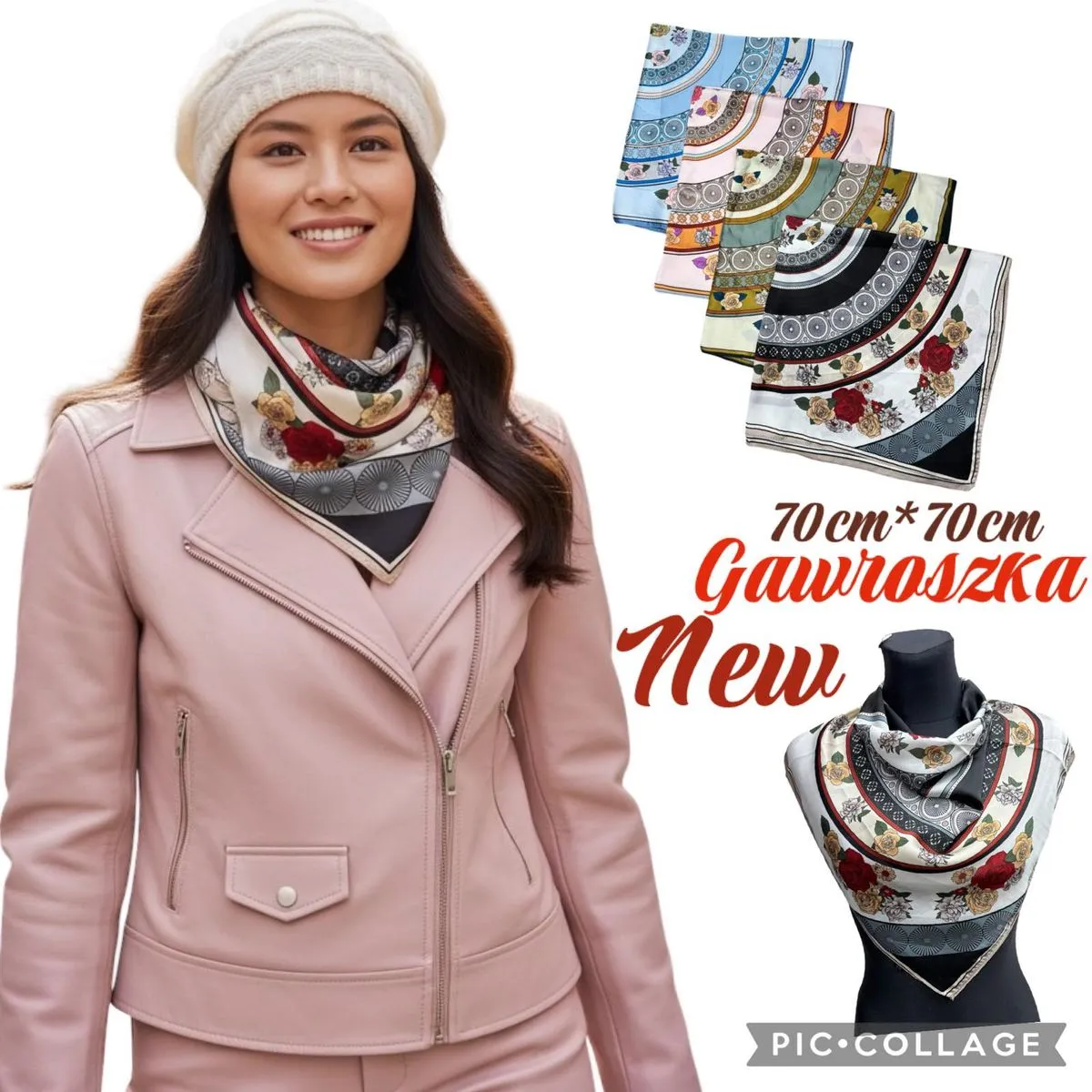 Gawroszka damska 70cm x 70cm wzór kwiatowy