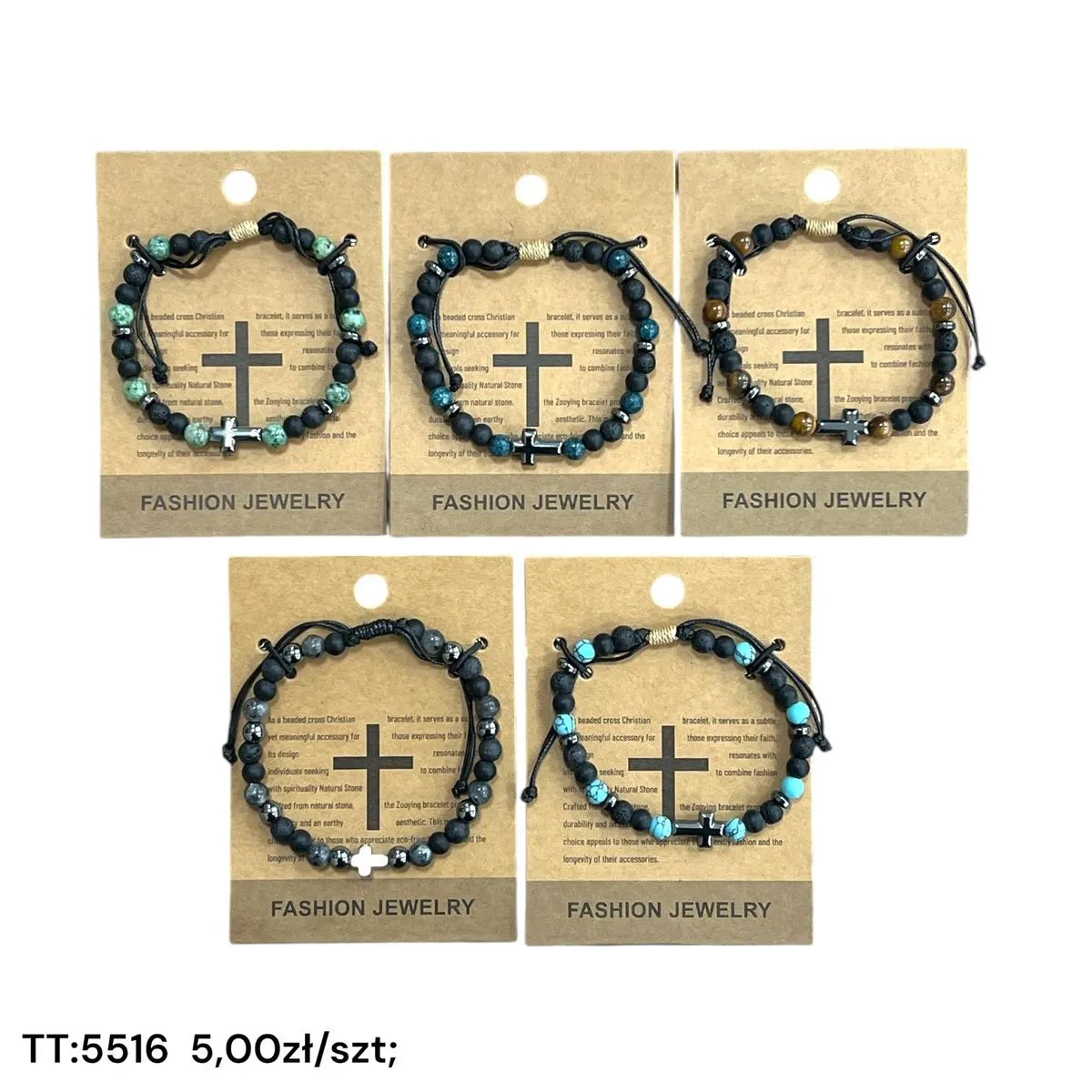Bransoletka damska z koralikami i krzyżykiem TT-516 5oz/szt