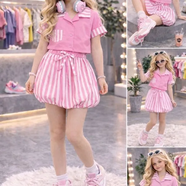 Komplet Odzież dla Dzieci 4-14L Różowy z Paskami