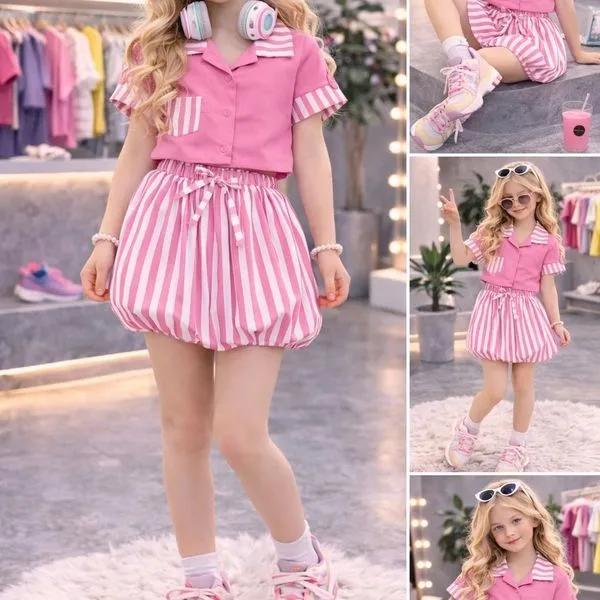 Komplet odzieżowy dla dzieci 4-14L różowy w paski