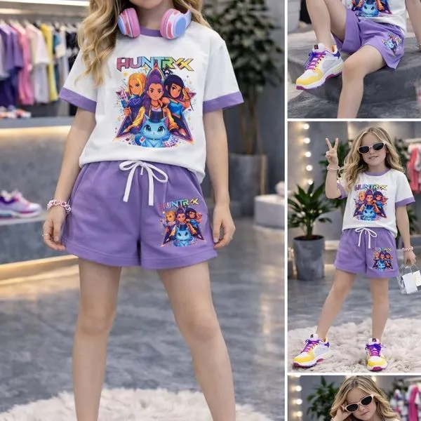 Komplet Odzież Dziecięca 4-14L Bawełna Encanto Fioletowa