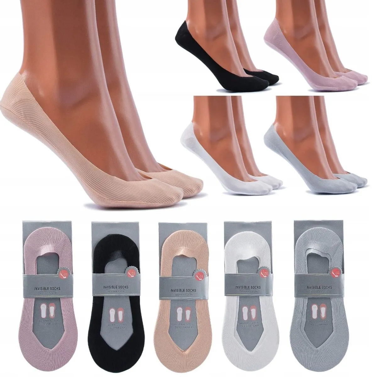 Skarpetki damskie stopki nude/black/white/grey/pink