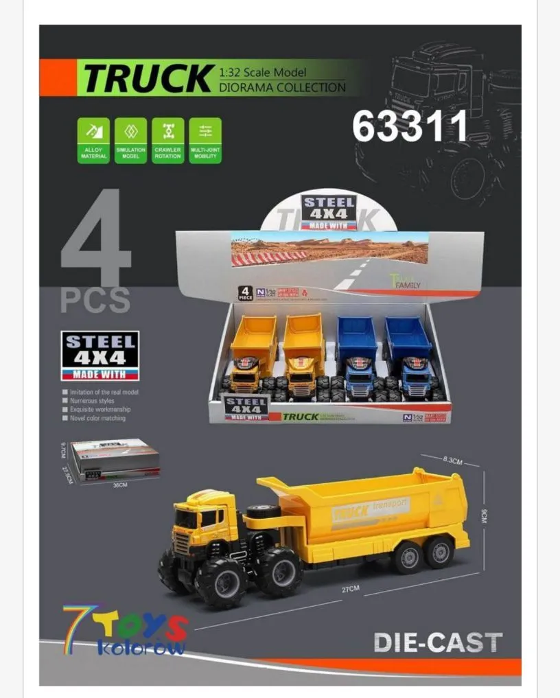 Zestaw 4 modeli trucków 1:32 Steel 4x4 63311