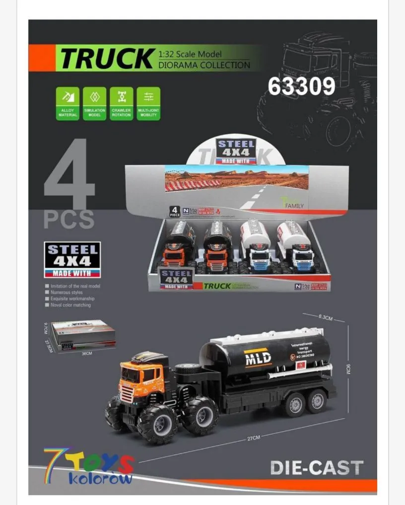 Zabawka Truck Steel 1:32 model 4x4, 4 szt