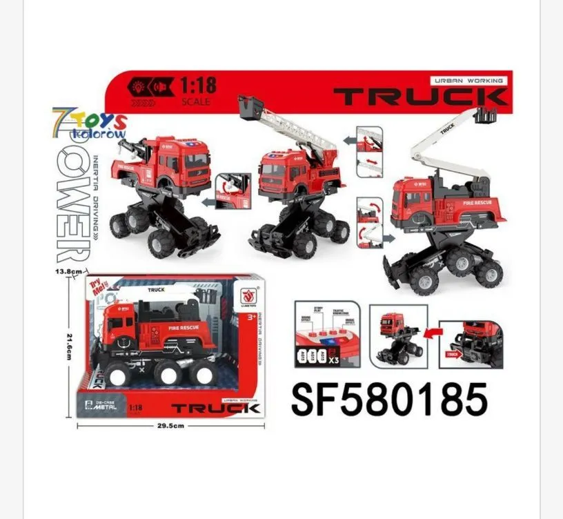 Zabawka Metalowy Truck z Dźwigiem 1:18 Czerwony