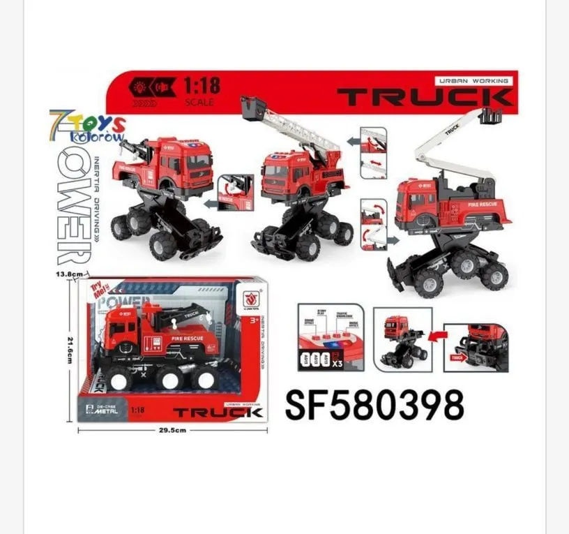 Metalowy strażacki truck drabina 1:18 7TOYS SF580398