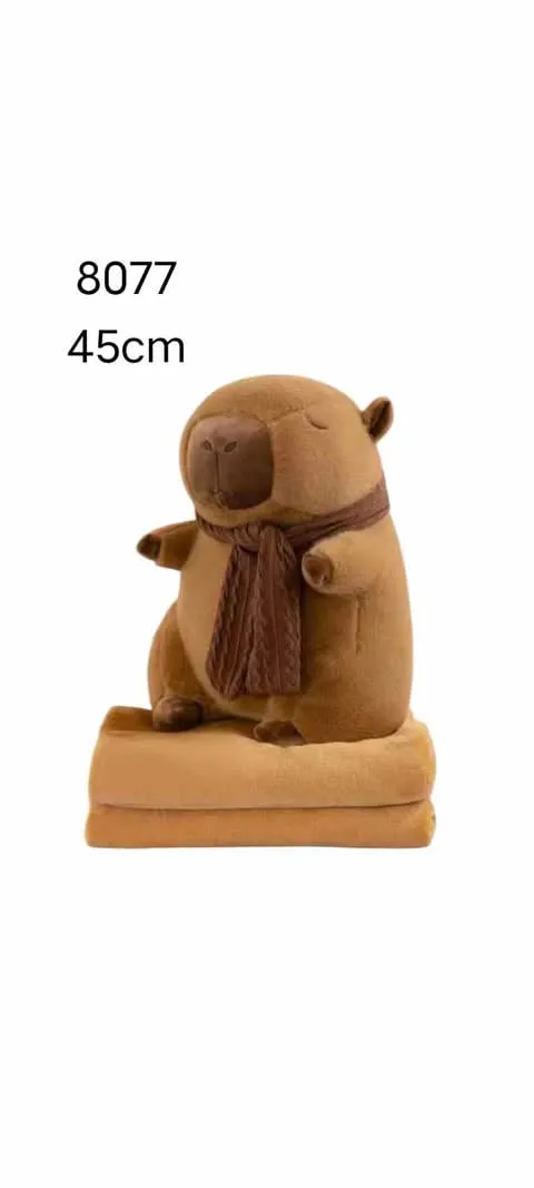 Maskotka Kapibara 45cm z Kocykiem i Szalikiem - Brązowa