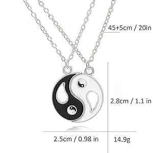 Naszyjnik 2 Częściowy BFF Yin Yang Srebrny 45+5cm