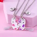Naszyjnik 2 Częściowy BFF Kotki Emaliowane Srebrny Kolor