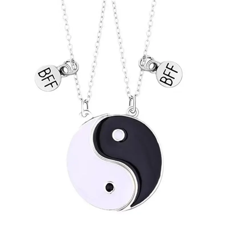 Naszyjnik 2 Częściowy BFF Yin Yang Srebrny Kolor