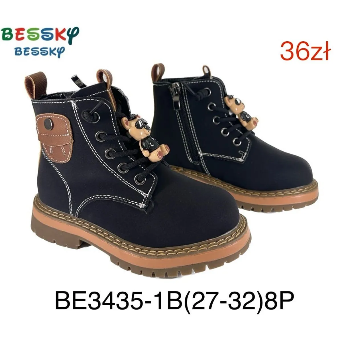 Botki dziewczęce Bessky BE3435-1B czarne z misiem, rozmiary