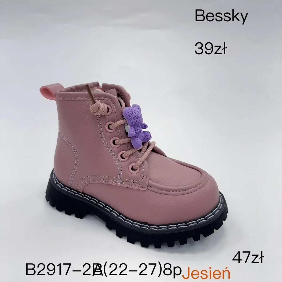 Botki dziewczęce Bessky różowe z misiem, rozmiary