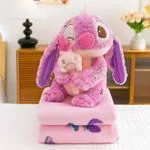 Maskotka Stitch Różowa z Kocyk 2w1 Haftowane Kwiaty