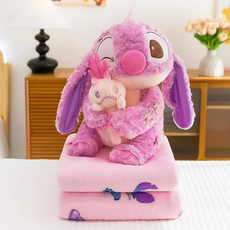 Maskotka Stitch Różowa z Kocyk 2w1 Haftowane Kwiaty