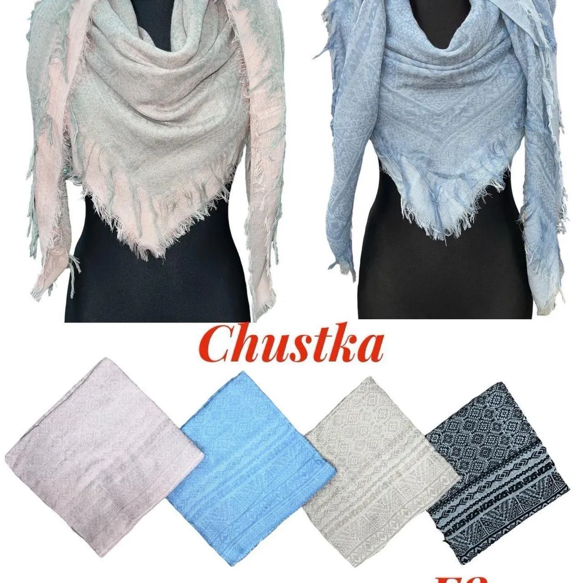 Apaszka damska chusta 100% wiskoza wzory etno 12 szt.