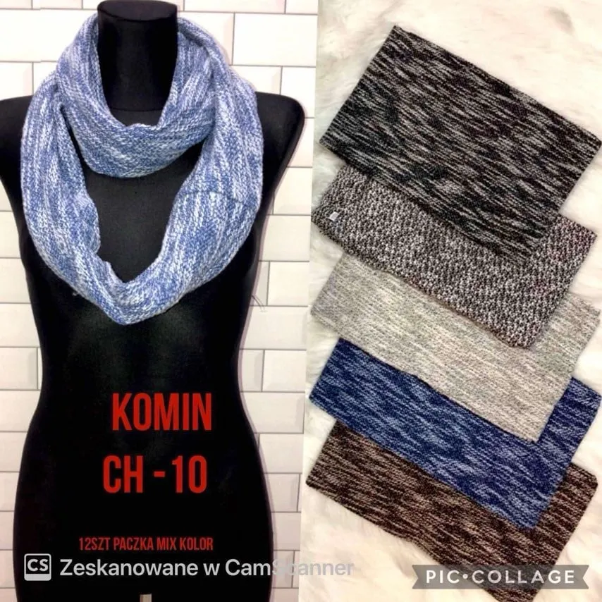 Komin damski apaszka dzianinowa melanż CH-10 mix kolorów 12 szt.