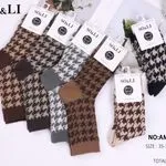 Skarpetki damskie S&O LI wzór houndstooth brązowe/szare NO-AM006