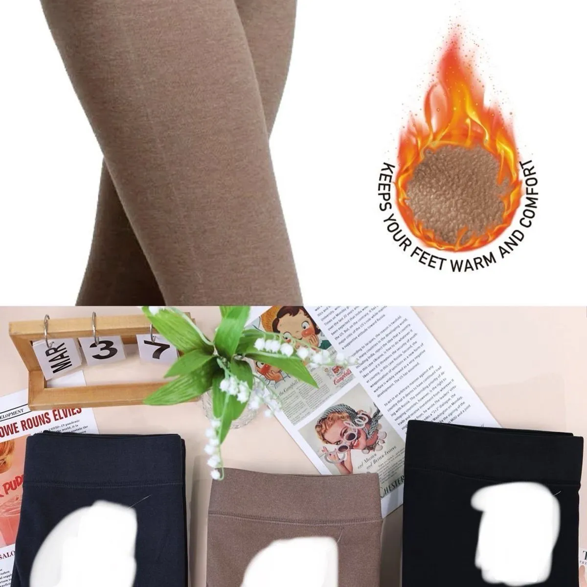 Legginsy damskie ciepłe NO.73 S-XXL beżowe/brązowe/czarne