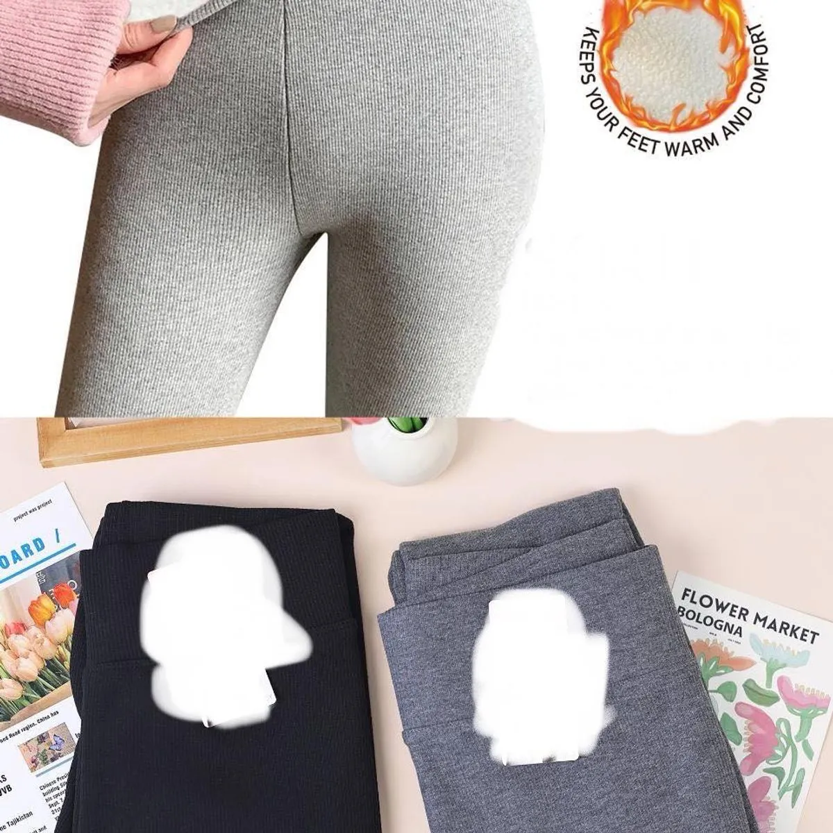 Legginsy damskie ocieplane szare i czarne