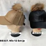 Czapki damskie z futrzaną pomponem Mix 12 szt Camel 2/Black 10