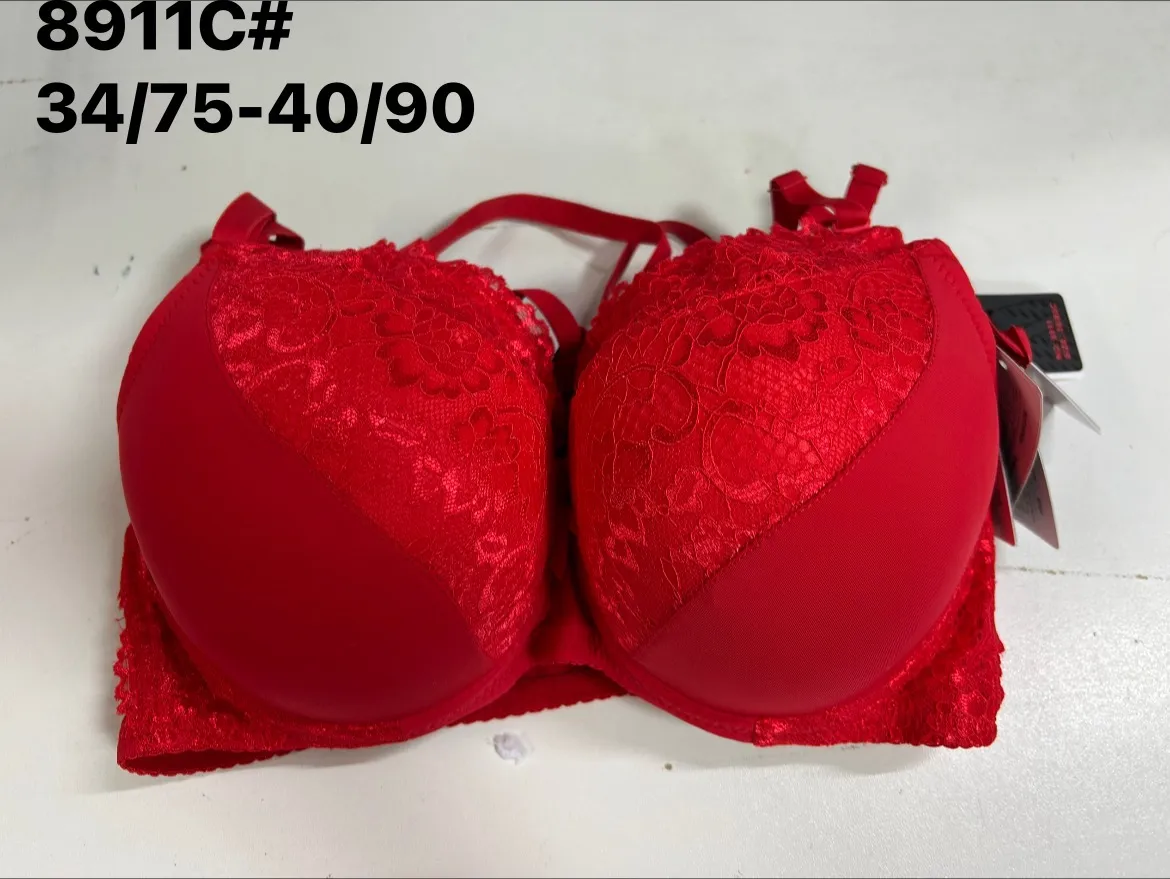 Biustonosz damski push-up czerwony koronka 34/75-40/90