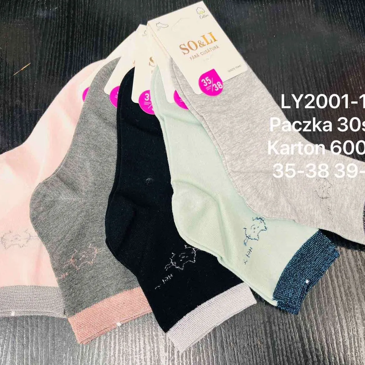 Skarpetki damskie SOALI LY2001-14, paczka 600 szt