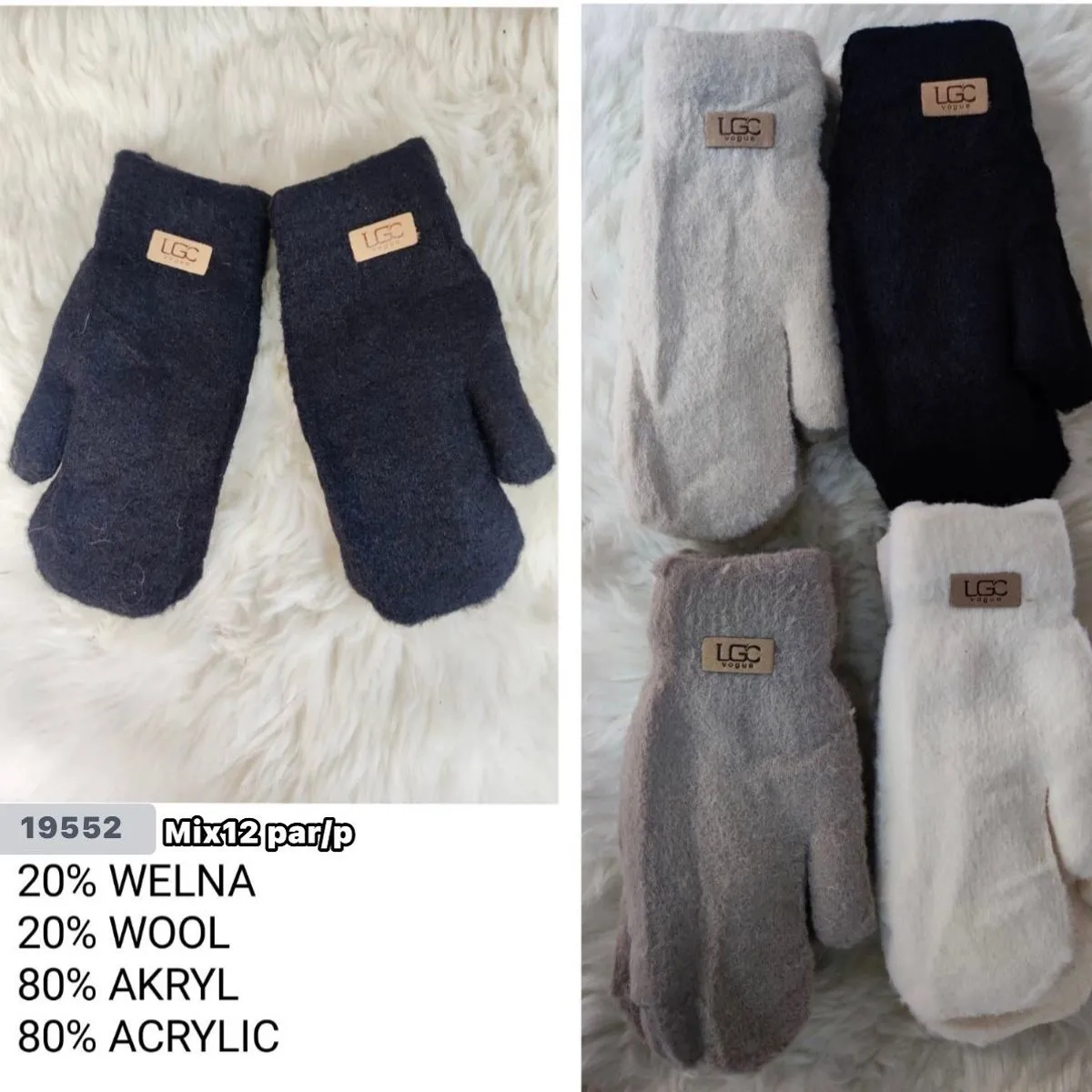 Rękawiczki damskie UGG 20% wełna 80% akryl mix par L/XL