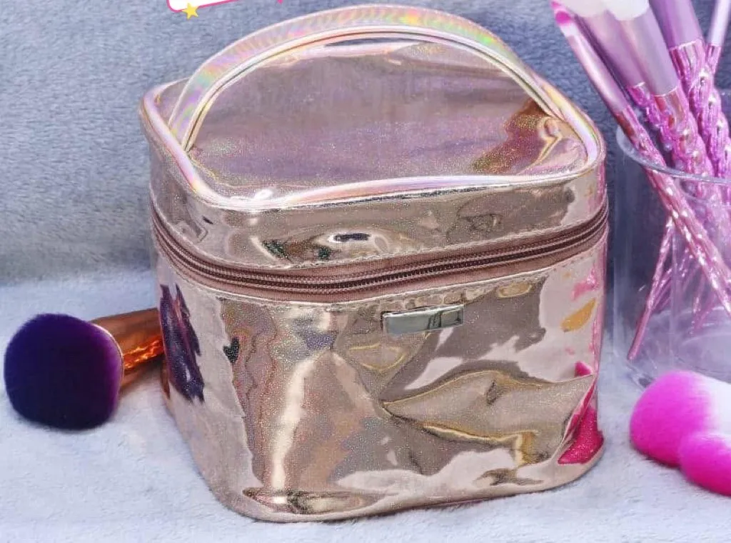 Kosmetyczka przezroczysta błyszcząca rose gold