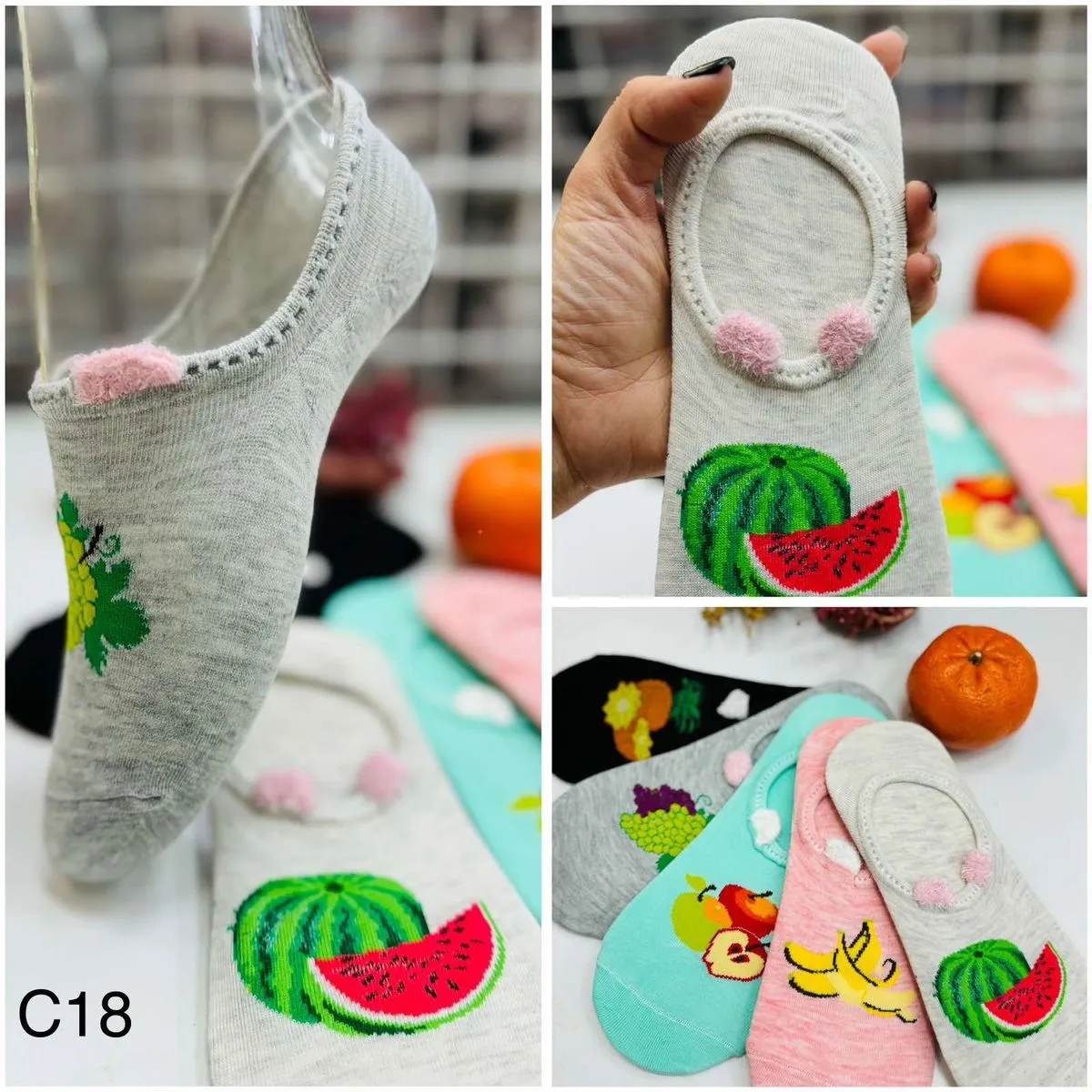 Skarpetki damskie stopki z motywem owocowym C18
