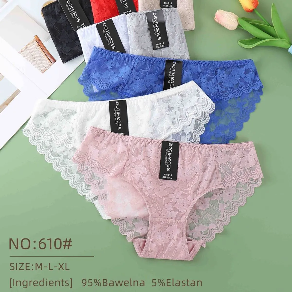 Majtki damskie koronkowe S-L XL 95% bawełna 5% elastan