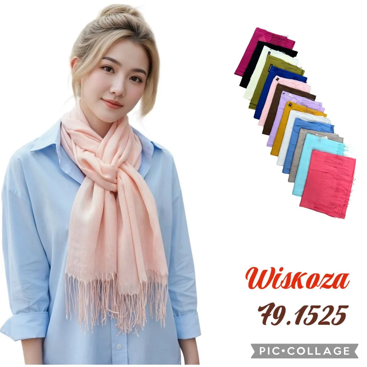 Szaliki damskie z wiskozy 49x152,5 cm, mix kolorów