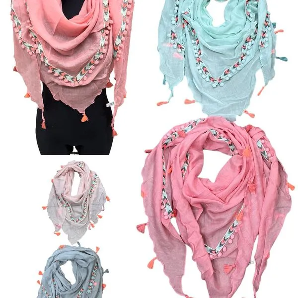 Chusta Damska Bawełniano-Wiskozowa z Frędzlami 5258