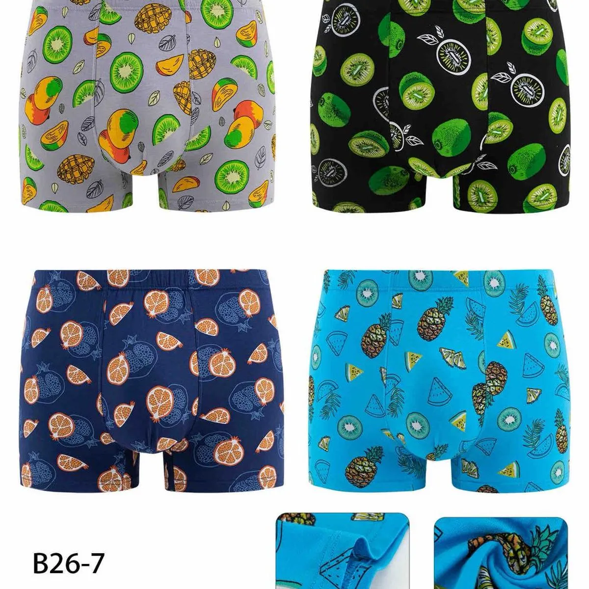 Bokserki męskie bambusowe B26-7 wzory owocowe M-3XL