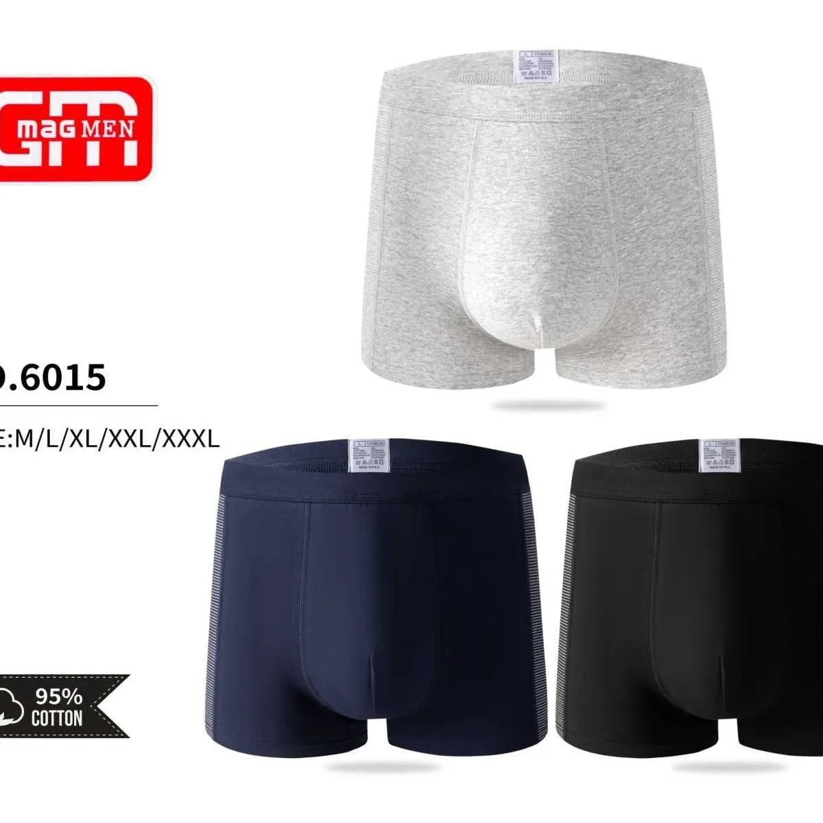 Bokserki męskie GMEN NO.6015 S/M/L/XL/XXL/3XL szary/czarny/granatowy