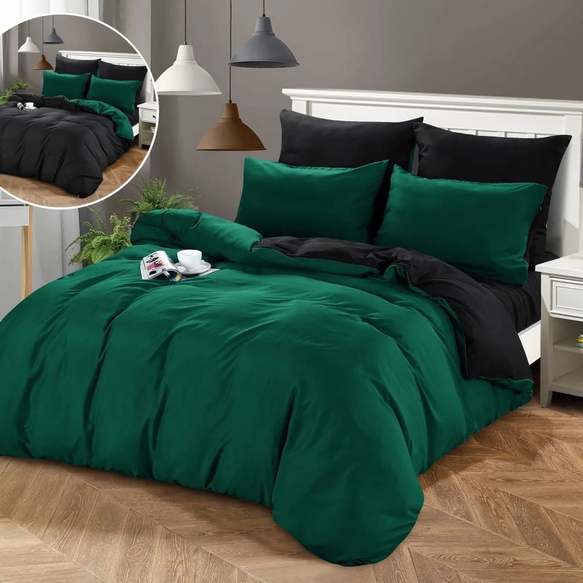 Komplet Pościel 3CZ 200/220 Zielony/Czarny