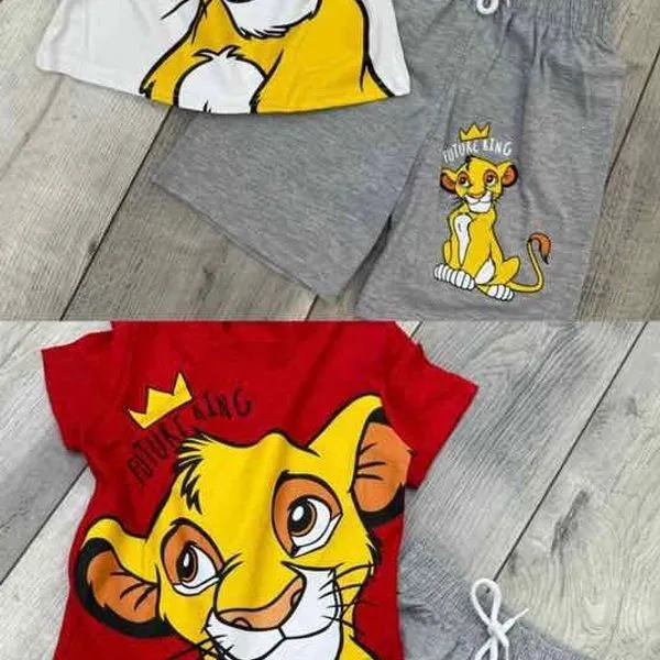 Komplet piżama Król Lew 3-10L Simba biały/szary/czerwony
