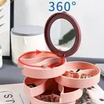 Obrotowy organizer do biżuterii z lusterkiem 360°, 4 poziomy