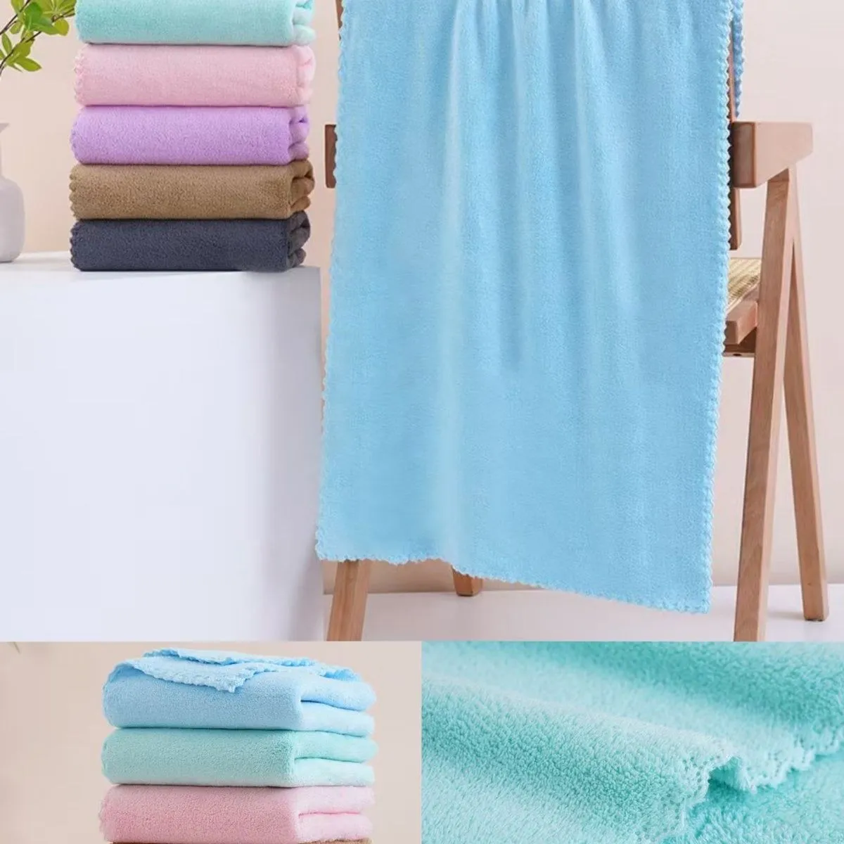 Ręczniki mikrofibra 70x140cm miękkie mix kolorów ozdobny brzeg