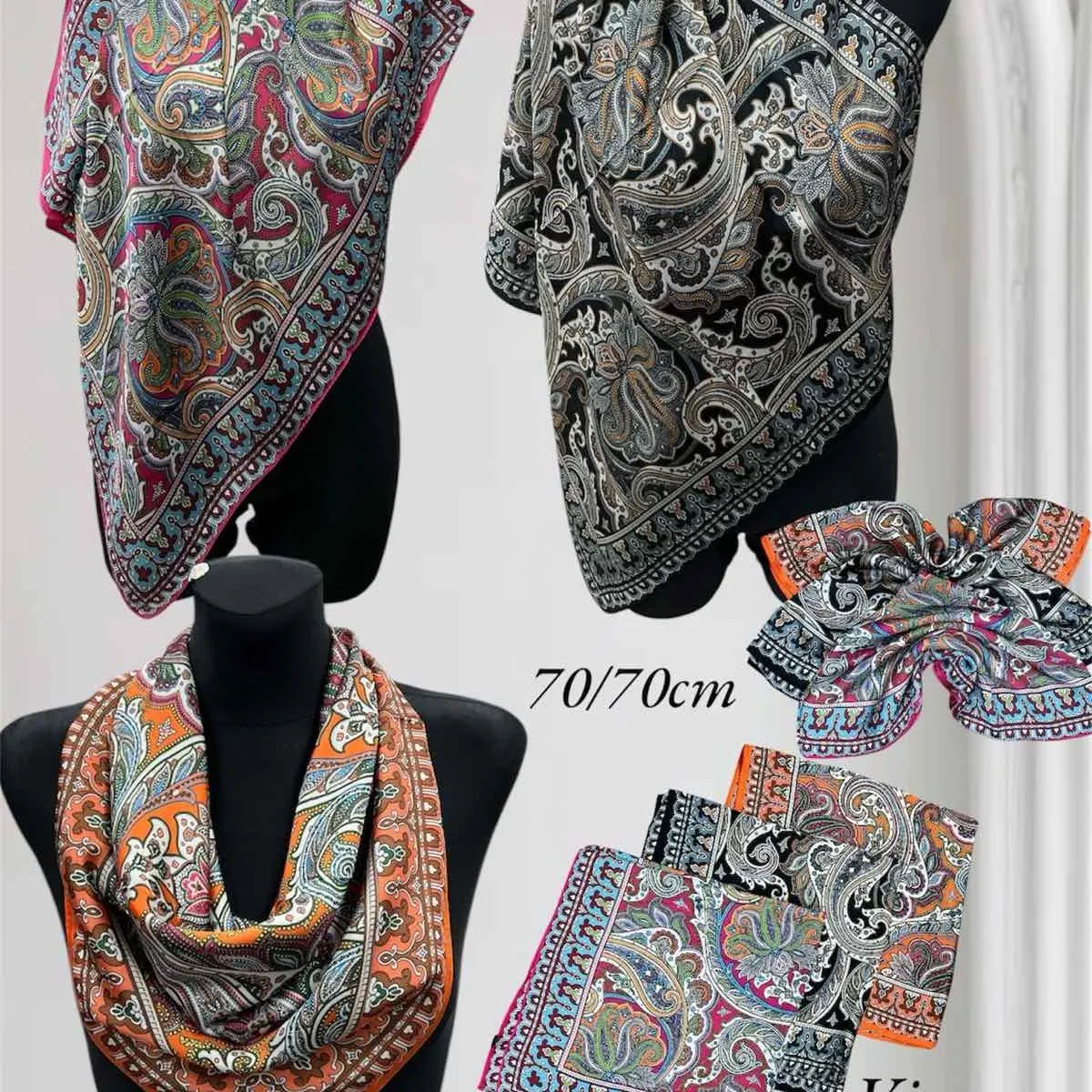 Szaliki damskie 70x70cm wzór paisley viskoza silk
