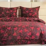 Pościel bawełniana 3cz 160x200 czarna w czerwone serca LOVE